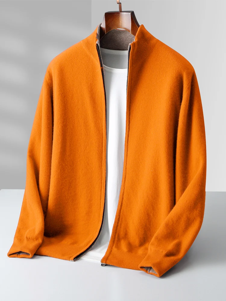 

Men's 100% Wool Sweater Zippers Cardigan Autumn Winter Thick Mock Neck Long Sleeve Cashmere Knitwear Smart Casual Clothing Tops