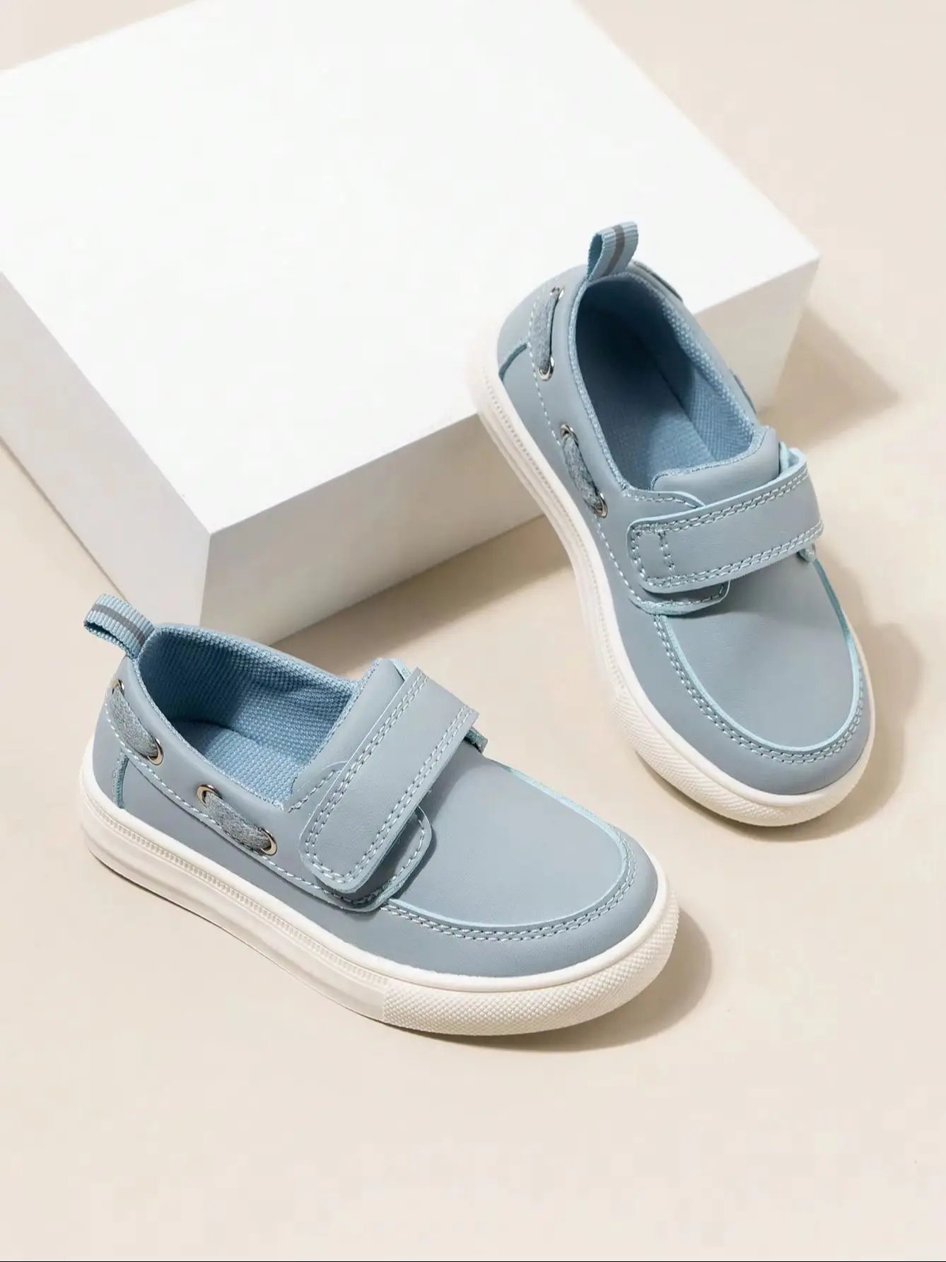 Kids British Loafers, Hook and Loop Slip-on Moccasins, Soft Breathable Non-slip Casual School Shoes