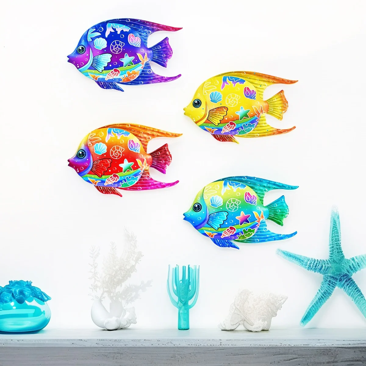 لافتة للنظر معدنية المحيط الأسماك جدار ديكور معلق جدار في الهواء الطلق حديقة النحت التماثيل ساحة المنزل حفلة بركة الحمام غرفة المعيشة