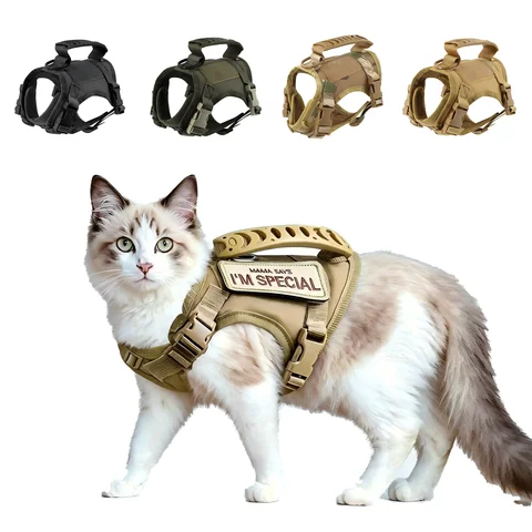 Cat Vest Durable Military Tactical Harness Escape Proof Design Adjustable Straps Soft Breathable Mesh With Top Handle For Outdoor Walking Training Daily Use