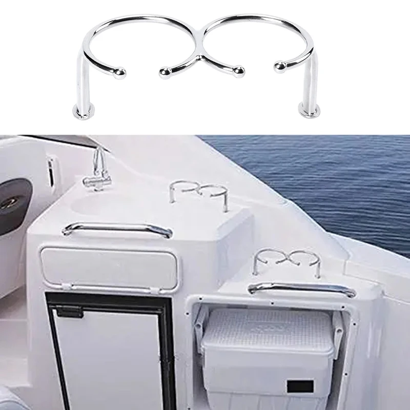 Double Ring Drink Holder Open-Ring Design Marine Boat Rv-Camper Polished Parts Marine Grade Stainless Steel Cup Holder