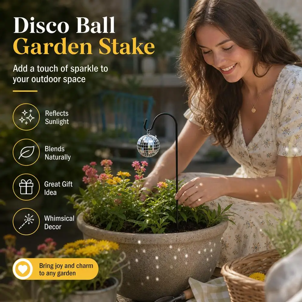 1/3Sets Garden Stake Decoration Fairy Tale Themed Miniature Ornament Disco Ball Glitter Micro‑Landscape For Potted Plants Decor