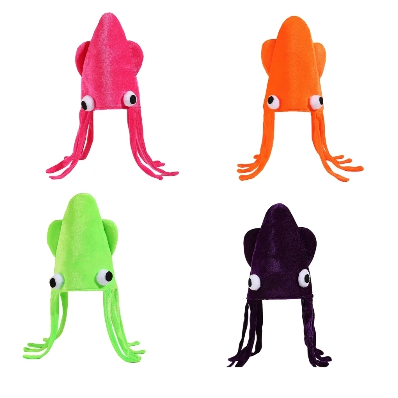 

Fun Cuttlefish Hat with Long Tassels For Masquerade Party Cosplay Event Soft Headgear for Stage Show Halloween Dressingup