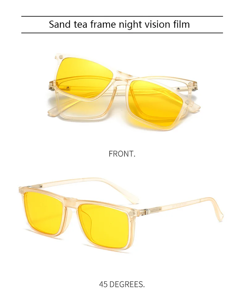 Transparente Damen-Sonnenbrille mit quadratischem Rahmen, 6-in-1-Brille mit magnetischem Clip, polarisierte Nachtsichtbrille für Herren – Detail 25