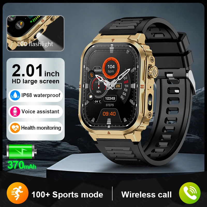

LIGE Men's Luxury Smart Watch 2.01'' Heart Rate Sleep Monitor Sports Modes Bluetooth Call Waterproof Voice Assistant Flashlight