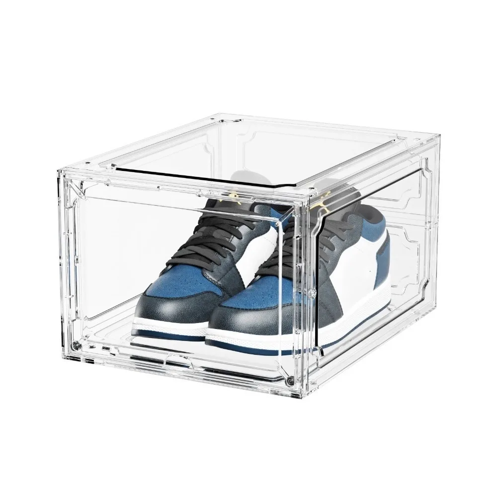 Nouvelle boîte à chaussures transparente pour basket-ball avec système d'aspiration anti-poussière, boîte de rangement en acrylique anti-oxydation, armoire à chaussures pour la maison et le dortoir