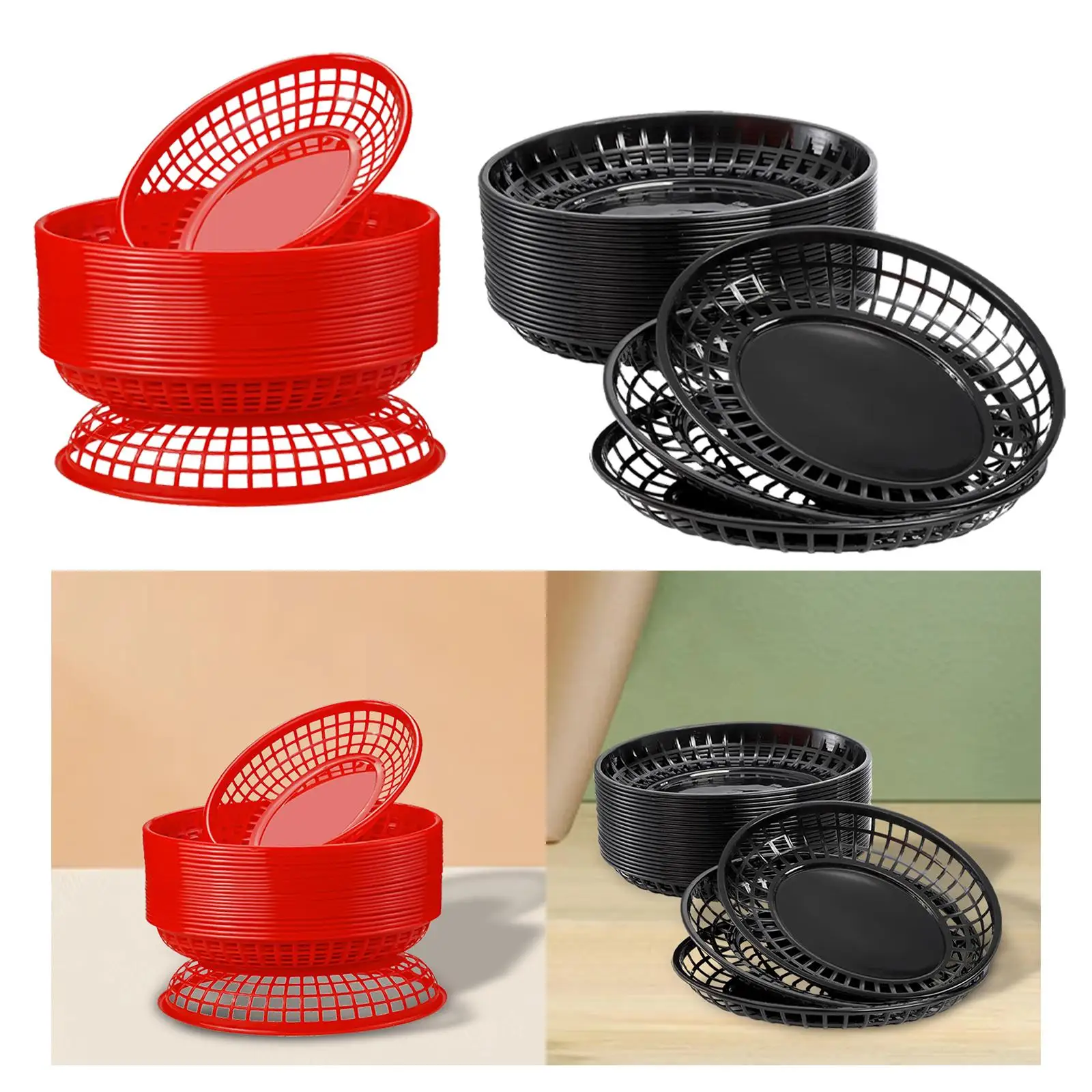 24Pcs Oval Fast Food Baskets Retro Bread Fry Baskets Serving Tray Storage Basket Bins for Arts Office Corn Dogs Home Sandwiches