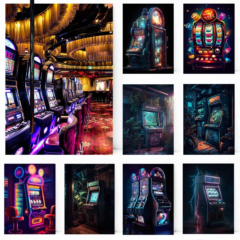 Game Hall Cosmic Slot Machine Retro Games Console  Poster Print Wall Art Pictures Canvas Painting Living Room Home Decor Gift