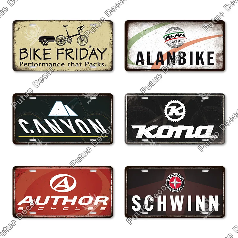 Putuo Decor Bicycle Brand Vintage Metal Sign Plaque Metal Vintage License Plate for Garage Man Cave Bike Shop Home Wall Decor