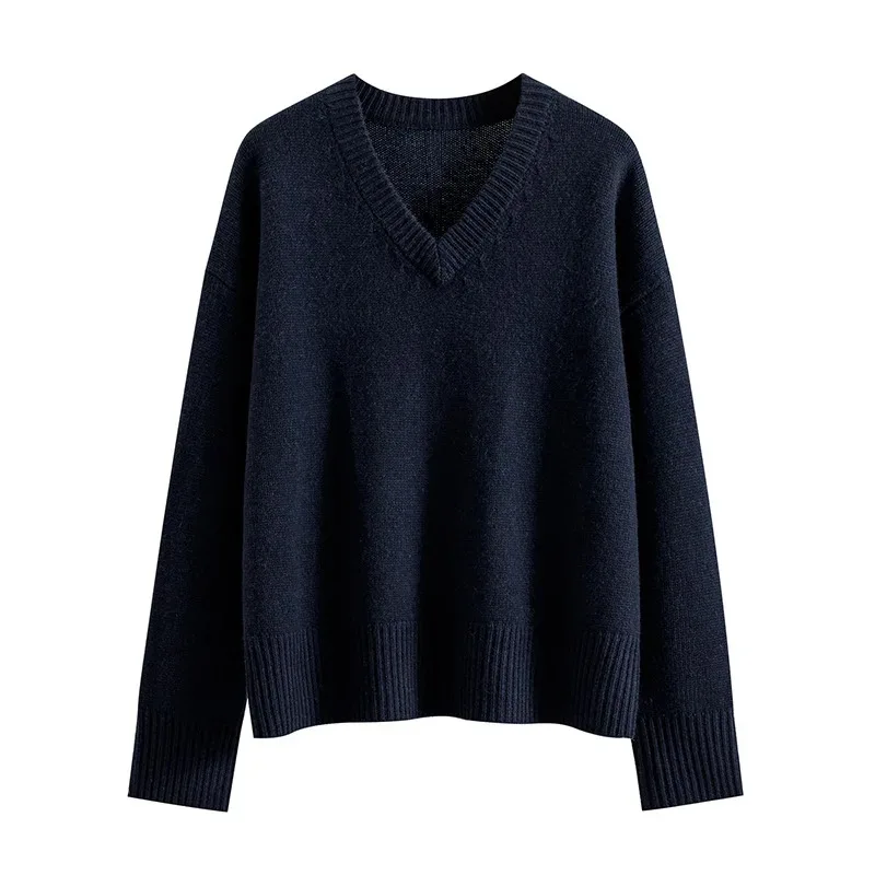 2022 Autumn and Winter Women\'s Clothing New Loose V-neck Pullover Thickened Cashmere Wool Sweater