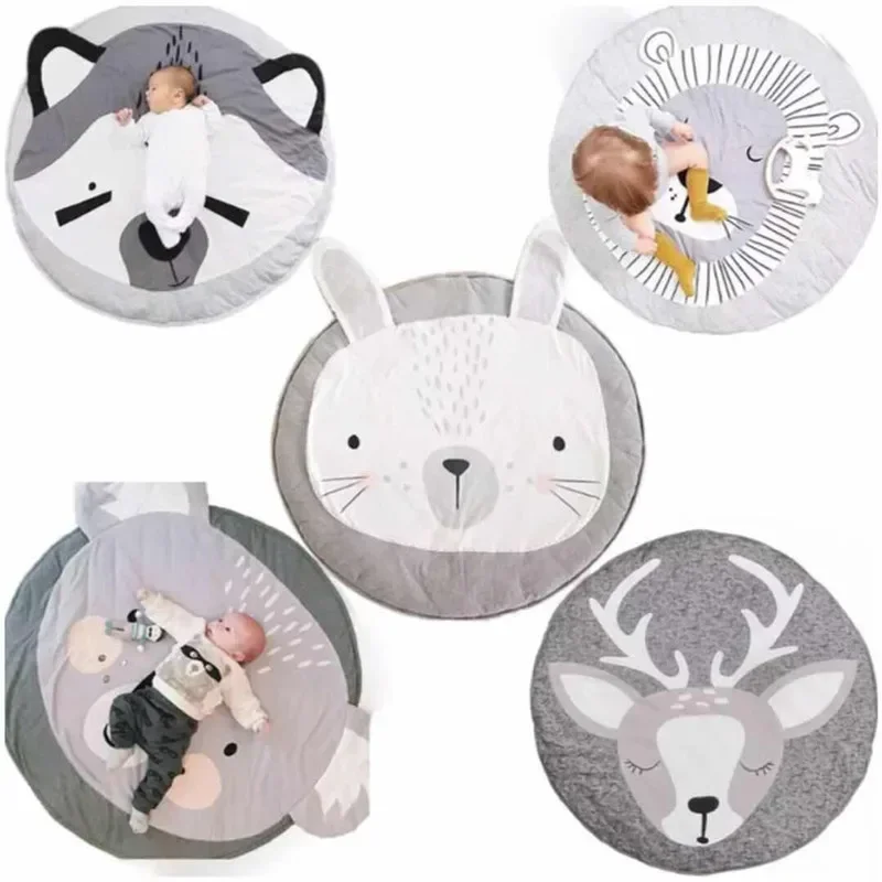 Baby Mats Infant Crawling Blanket Cotton Play Mat Cartoon Animal Round Floor Carpet Rugs Kids Room Newborn Photography Props
