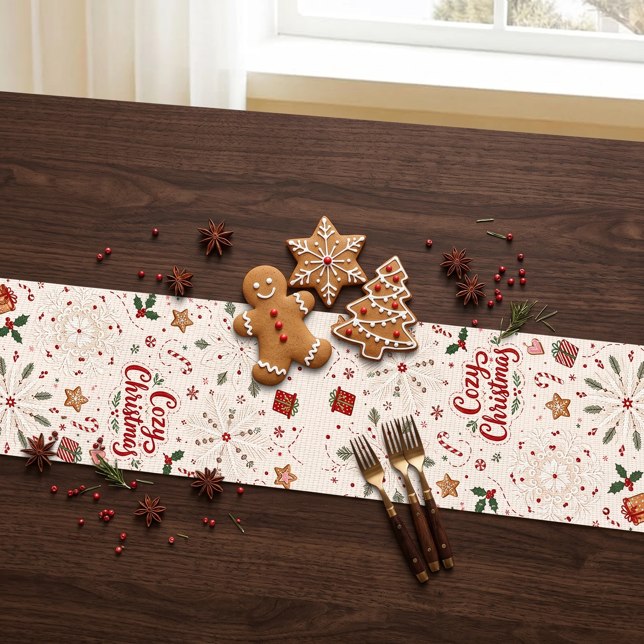Christmas Dining Runner Decorative Printed Christmas Table Cover Candy Cane Table Runner Vintage Christmas Look For Seasonal