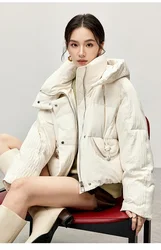 SENTUBILA Winter 90% White Duck Down Jackets Women's 2024 Hoodes Stand Collar Zipper Thick Warm Short Outerwear W44Y56081