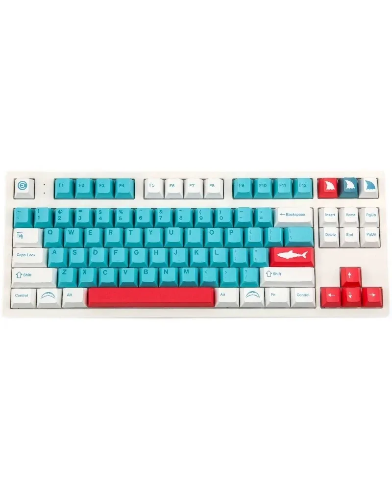 

teal blue white and red pbt dye sub keycaps full set for mechanical keyboards