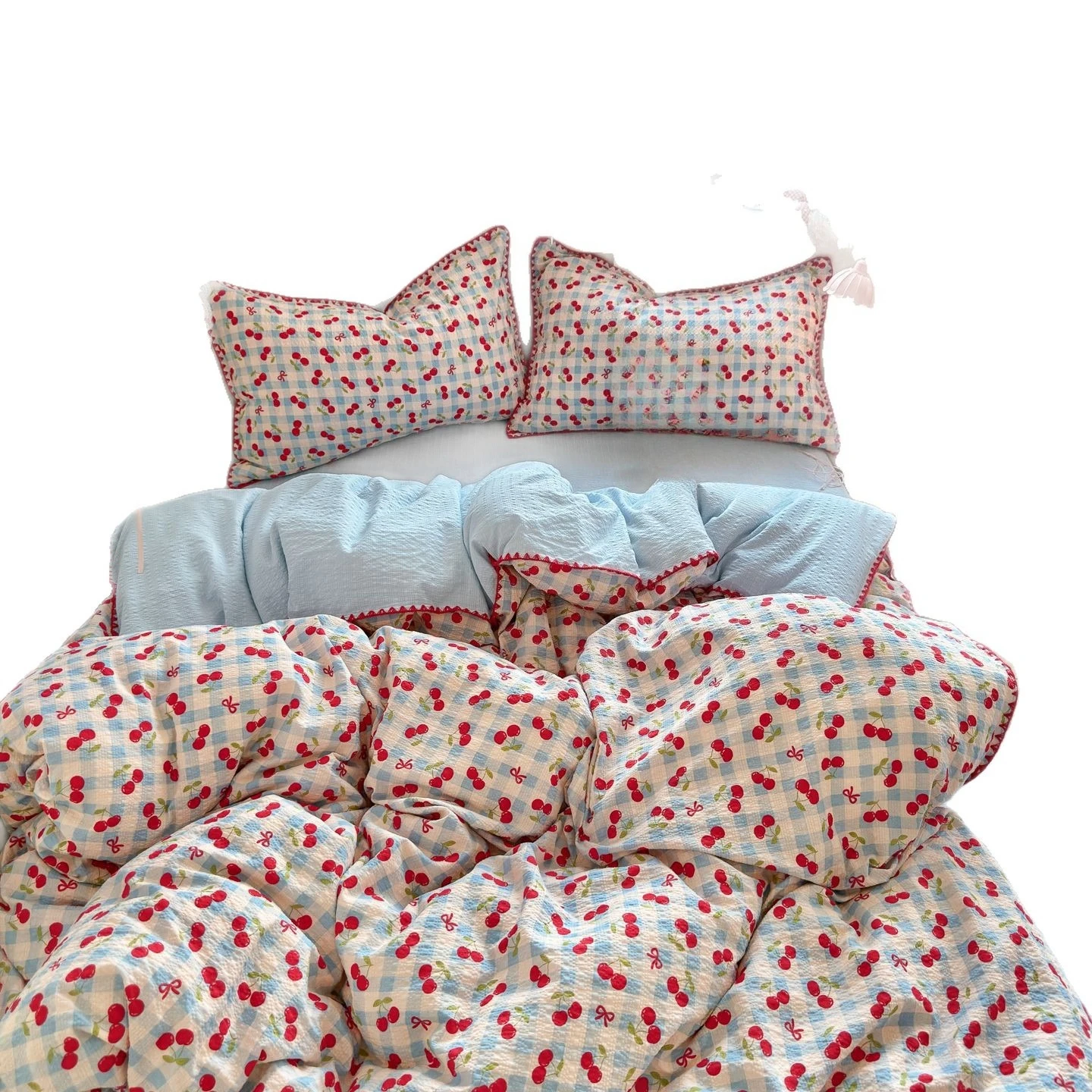 Cotton bedding set, puff gauze duvet cover, shell embroidery bed linen,  active print bed sheet, cartoon bedding set