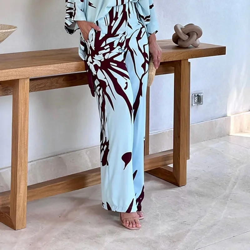 Oversize Women\'s Pajama Set Print Three Quarter Sleeve Ladies Sleepwear Summer Spring Loose 2 Pcs with Pant Home Cloth Female