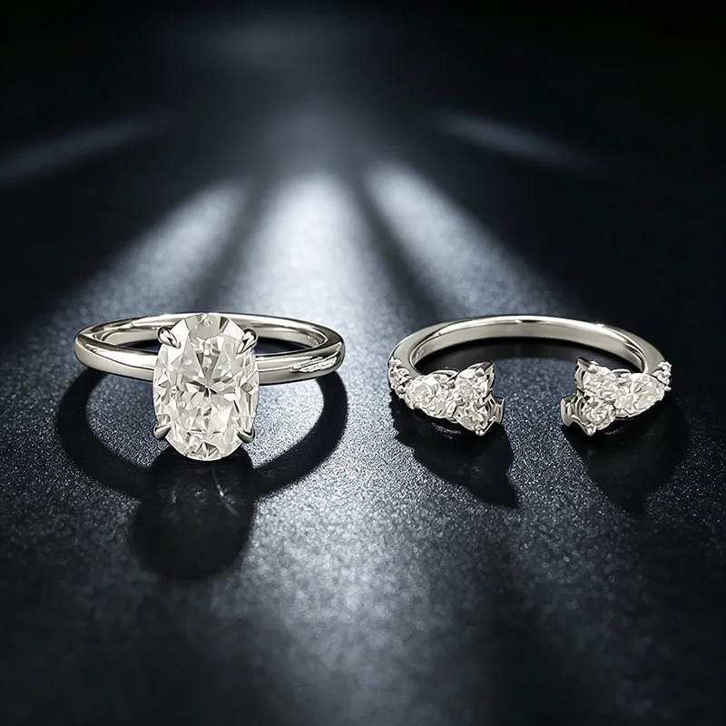 

Luxury Sparkling 7x10mm Moissanite Women's Wedding Ring Set - 925 Sterling Silver Anniversary Jewelry Gift - Size 5~9