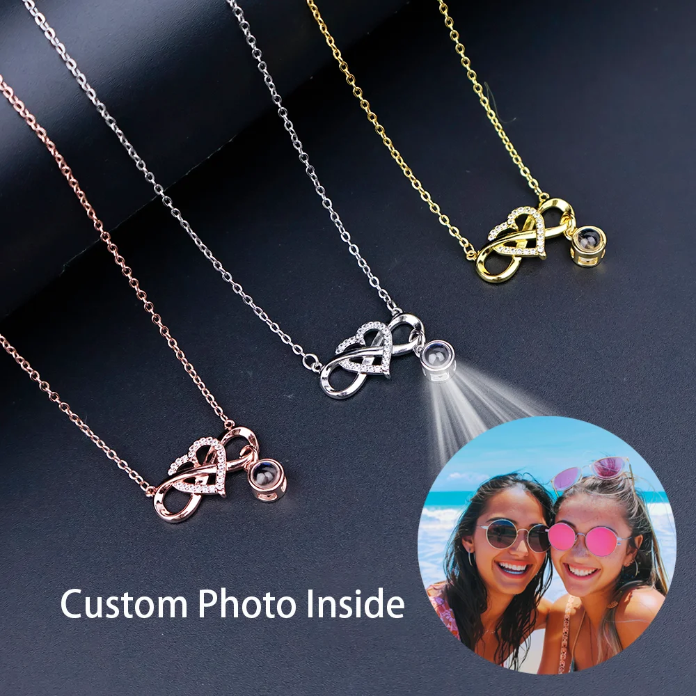 Collar de proyección de imagen en Color personalizado, colgante Circular de corazón Mobius, foto, regalo de significado conmemorativo, accesorio de lujo