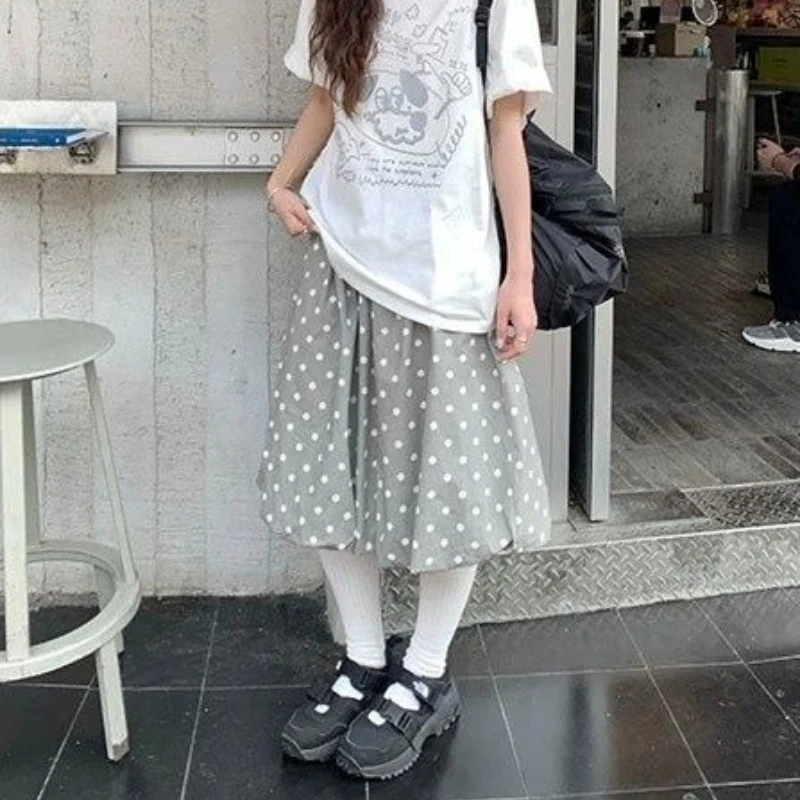 Japanese Sweet Polka Dot Bloom Midi Skirt Niche Bodycon Women Casual Y2k Retro Versatile Cute Korean Style Spring Summer