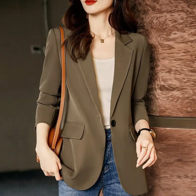 Women Blazer 2023 Spring Autumn New Fashion Rear Slit Apricot Suit Coat Female Long sleeve Casual Blazers Solid Loose Jacket