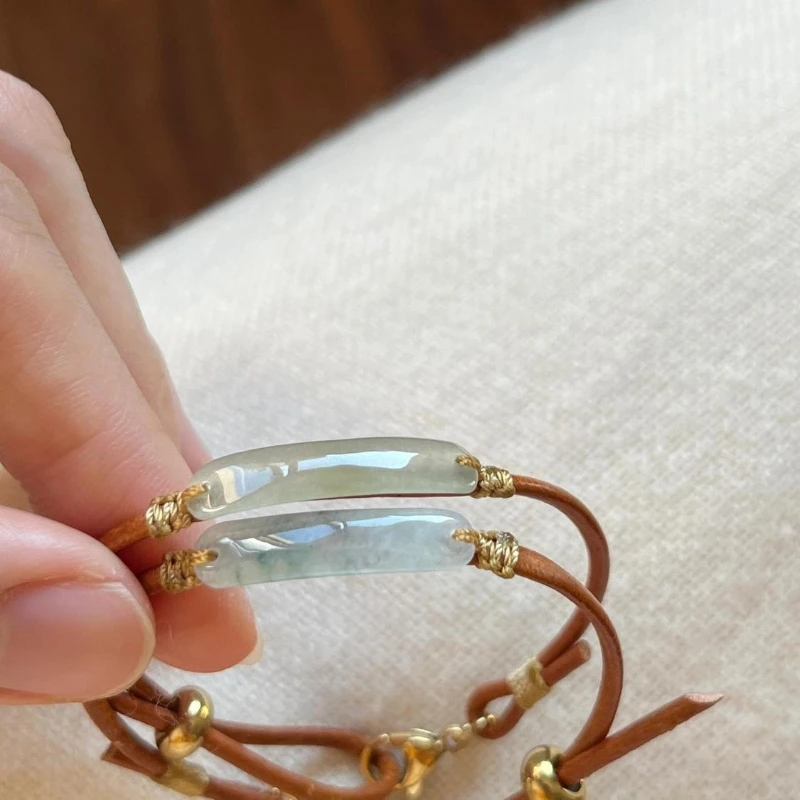 

Chinese Style Hotan Jade Brown Cowhide Woven Antique Women's Bracelet Classic Jewelry