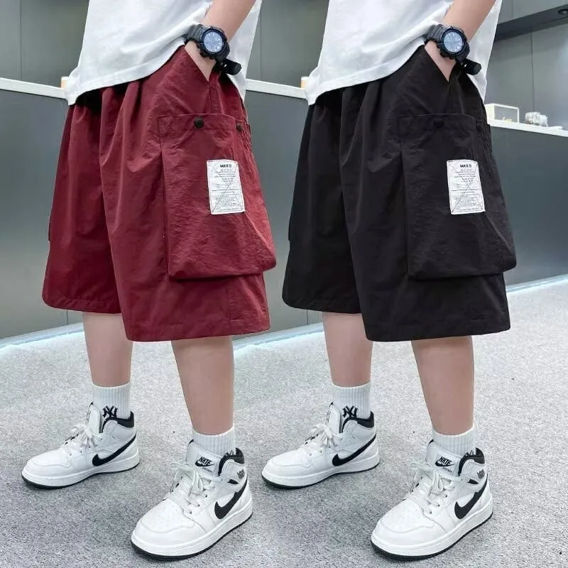 UNITIM Summer Kids Boys Suspender Shorts Children Boys Loose Big Pockets Shorts Thin Sticker 4-14Yrs Junior Boys Shorts Overalls