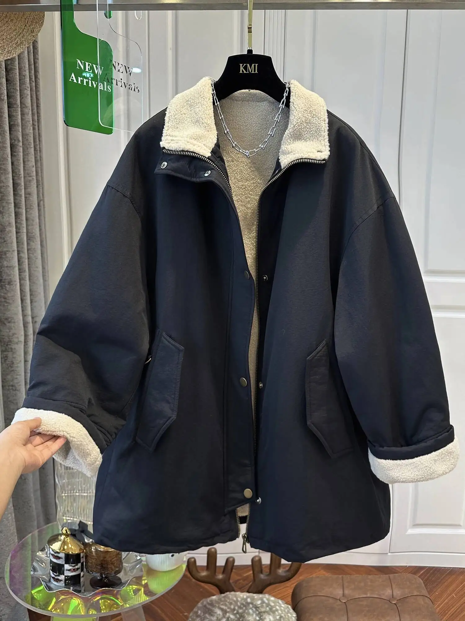 Coreano Sle Fce Foderato Thiened Jaet Donna Inverno Nuovo Allentato Dimagrante Cappotto di media lunghezza Giacca a vento Top Lungo Sve