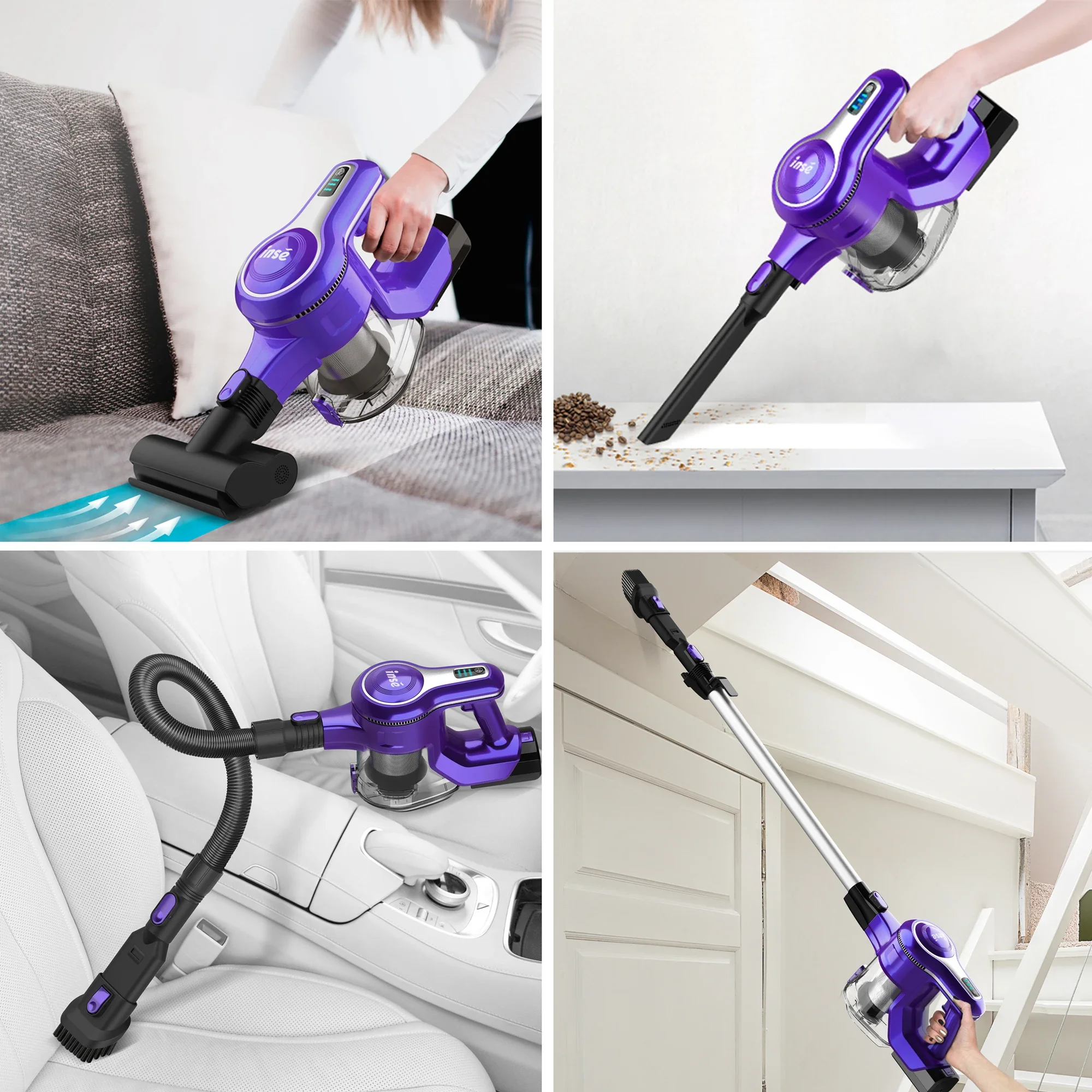 S6X 30Kpa Cordless Vacuum 10-in-1 Lightweight Stick Vacuum Cleaner with 300W Brushless Motor PURPLE,BLUE