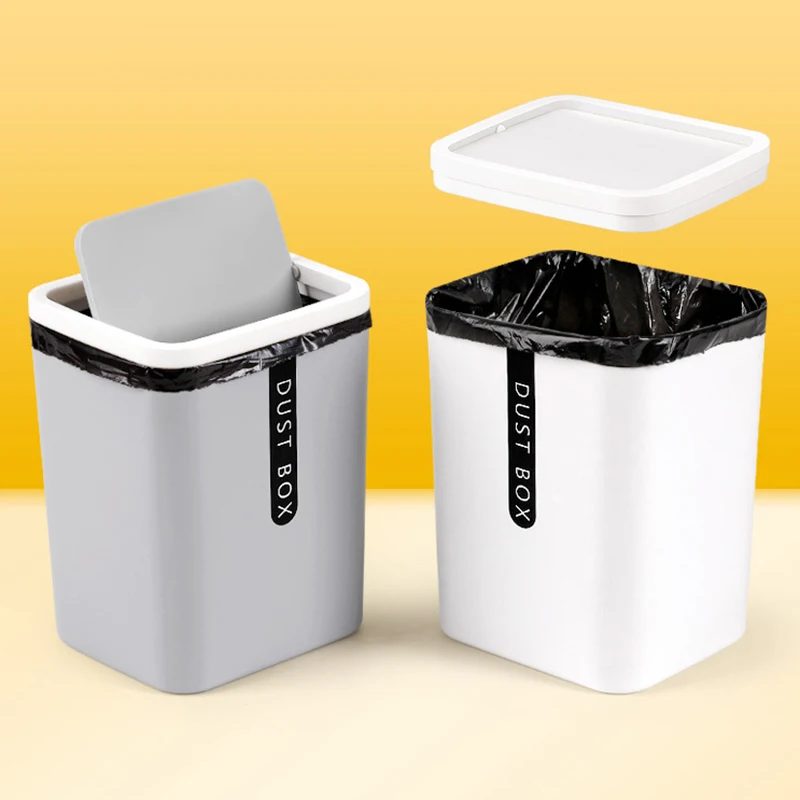 

Trash Can Mini Wastebasket Plastic Swing Lid Bin Home Rubbish Waste Dustbin Kitchen Paper Wastebasket Shake Cover Storage Bucket