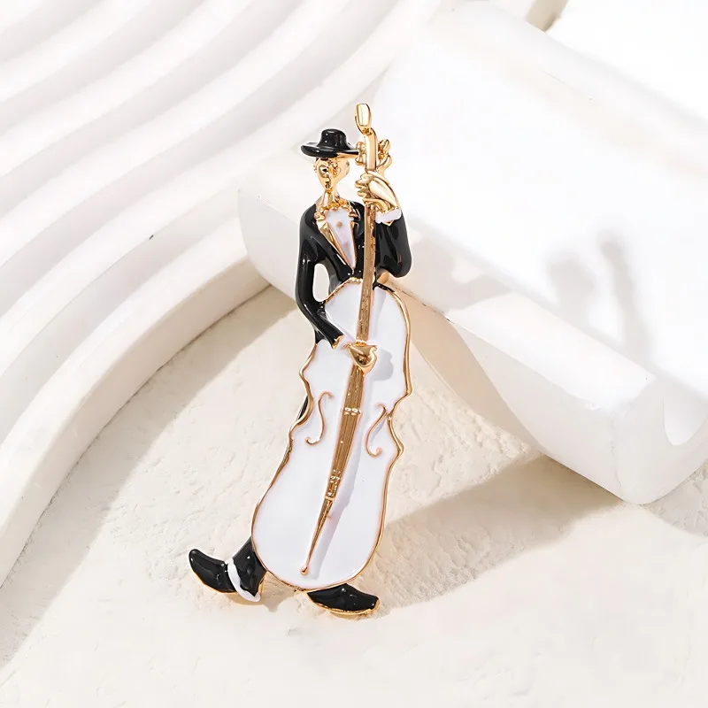 Creative Fashion Enamel Musician Brooch with Cello & Figure Design Versatile Clothing Accessory Corsage Lapel Pin Badge Gift