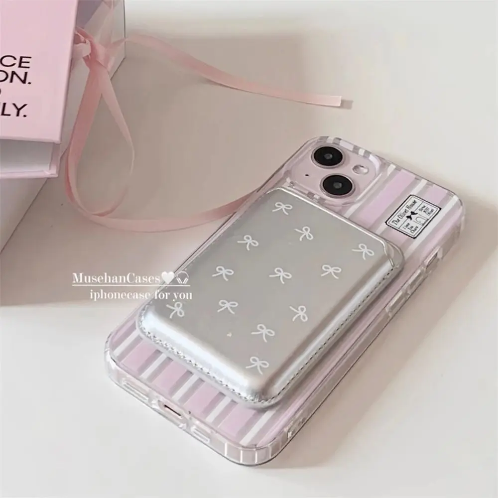 INS Korean Cute Bow For Magsafe Magnetic Card Clip Phone Case For Phone 14 - 17 Magnetic Wallet Card Holder Phone Accessorie