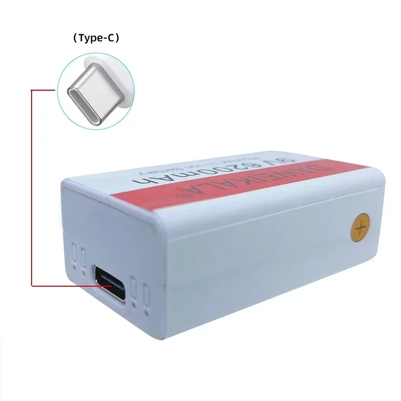 بطارية 9 فولت 6200 مللي أمبير بطارية ليثيوم أيون قابلة للشحن بطارية من النوع C 9 فولت USB ليثيوم للعبة الميكروفون المتعدد + كابل شحن USB