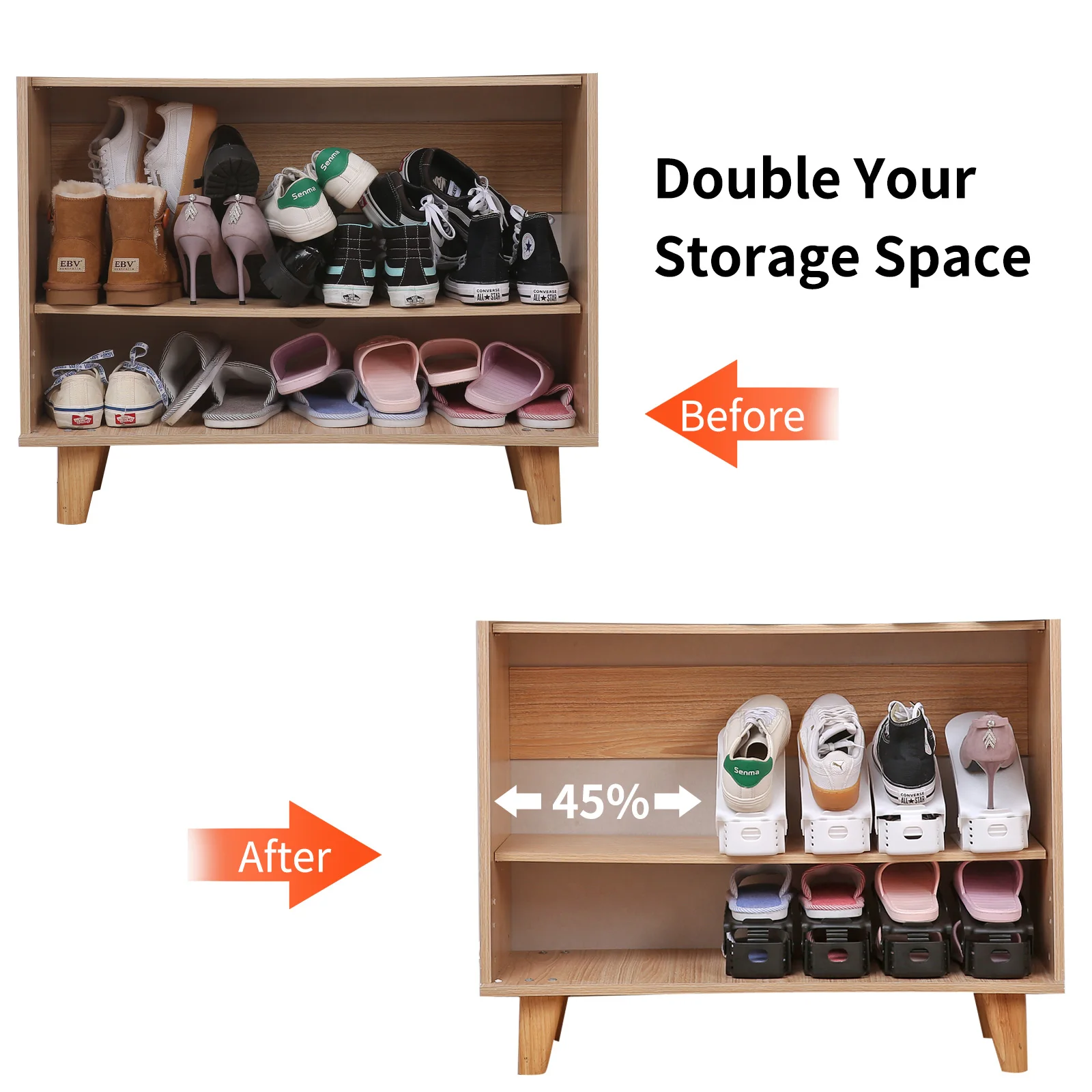 Shoe Slots Organizer, Adjustable Stacker Storage Space Saver, Double Deck Holder for Closet Organizatio