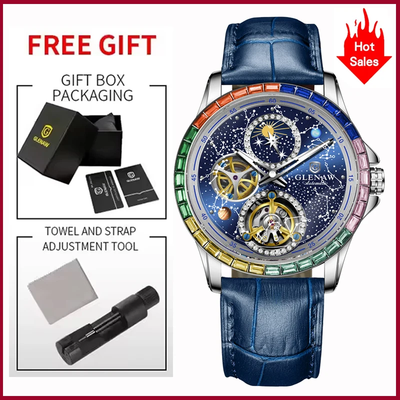 2026 GLENAW Design New Rainbow Circle Mechanical Watch Men 43MM Constellation Dial Men Watch Luminous Waterproof Automatic Watch image 3