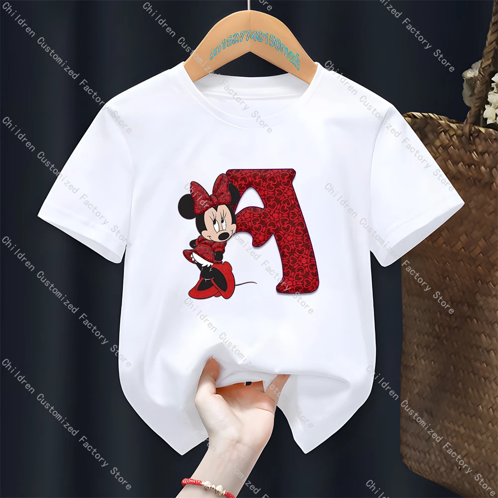 Girls Parent-child Clothing Disney Printed Cute Cartoon Minnie Mouse Graphic Tops T-Shirt Kids Cotton Casual O Neck Tees Clothes