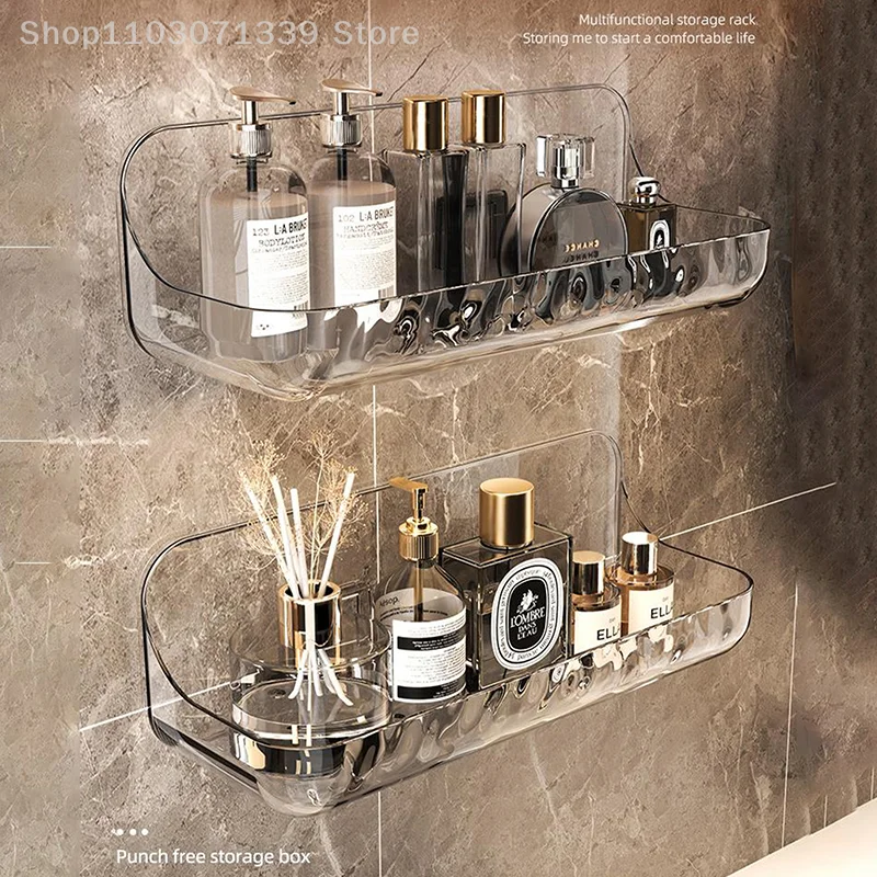 Bathroom Transparent Shelf Rack Wall-mounted Washbasin No-punch Washroom Wall Mounted Cosmetic Storage Transparent Shelf