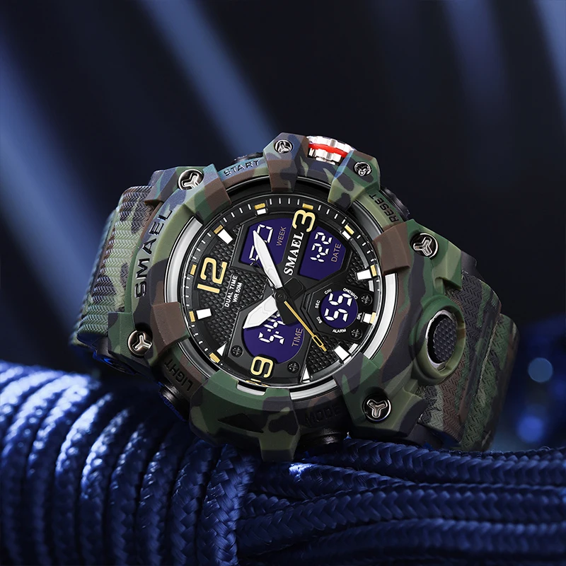 New Camouflage Military Watch Outdoor Sport Watches For Men Waterproof Chronograph Stopwatch Analog Digital Wristwatch 8008MC