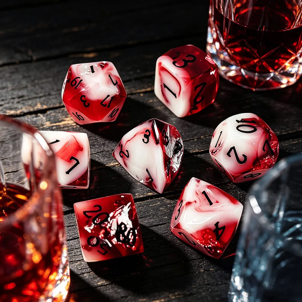 7Pcs Resin Polyhedral Dice Set, Red-White Gradient, Black Numbers, Multifaceted Sharp Edge Dice Tabletop Game Dice For DND Dice