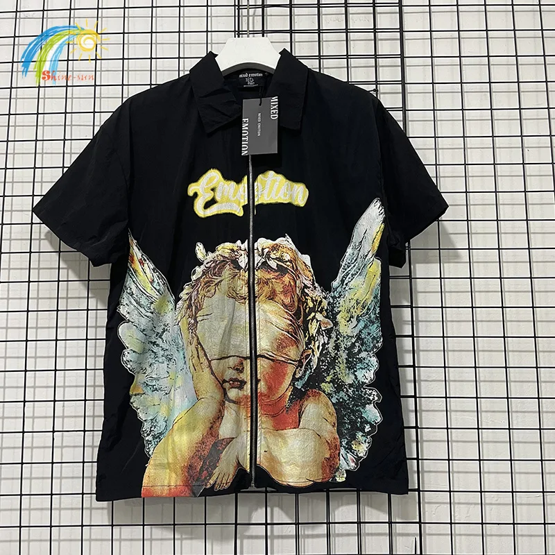 

Мужские и женские тканые быстросохнущие повседневные пляжные рубашки высокого качества с буквенным принтом «Baby Angel» и логотипом СМЕШАННАЯ ЭМОНИЕ, рубашка на молнии, футболка с бирками