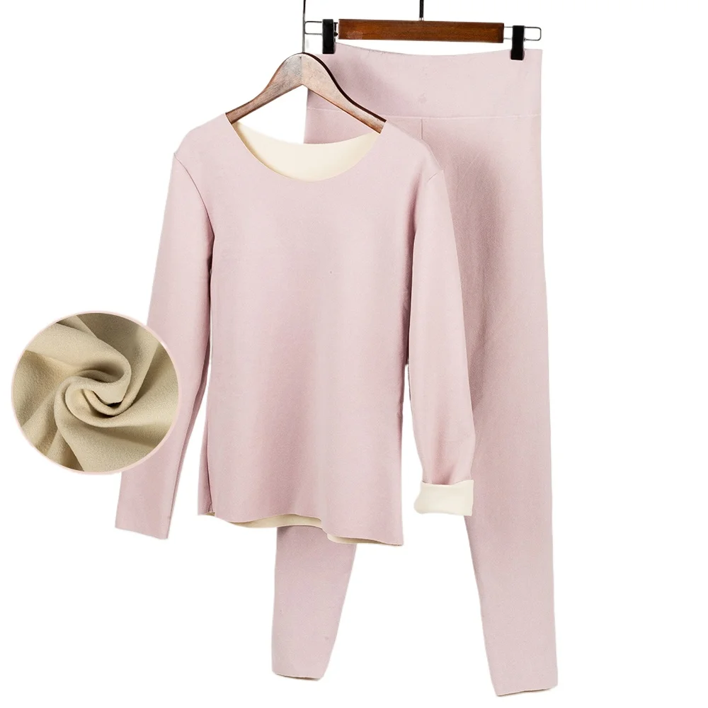 

New Women Thermal Underwear Winter Long Sleeve Bottoming Top Seamless Thick Double Layer Warm Lingerie Woman 2 Pcs Set Sleepwear