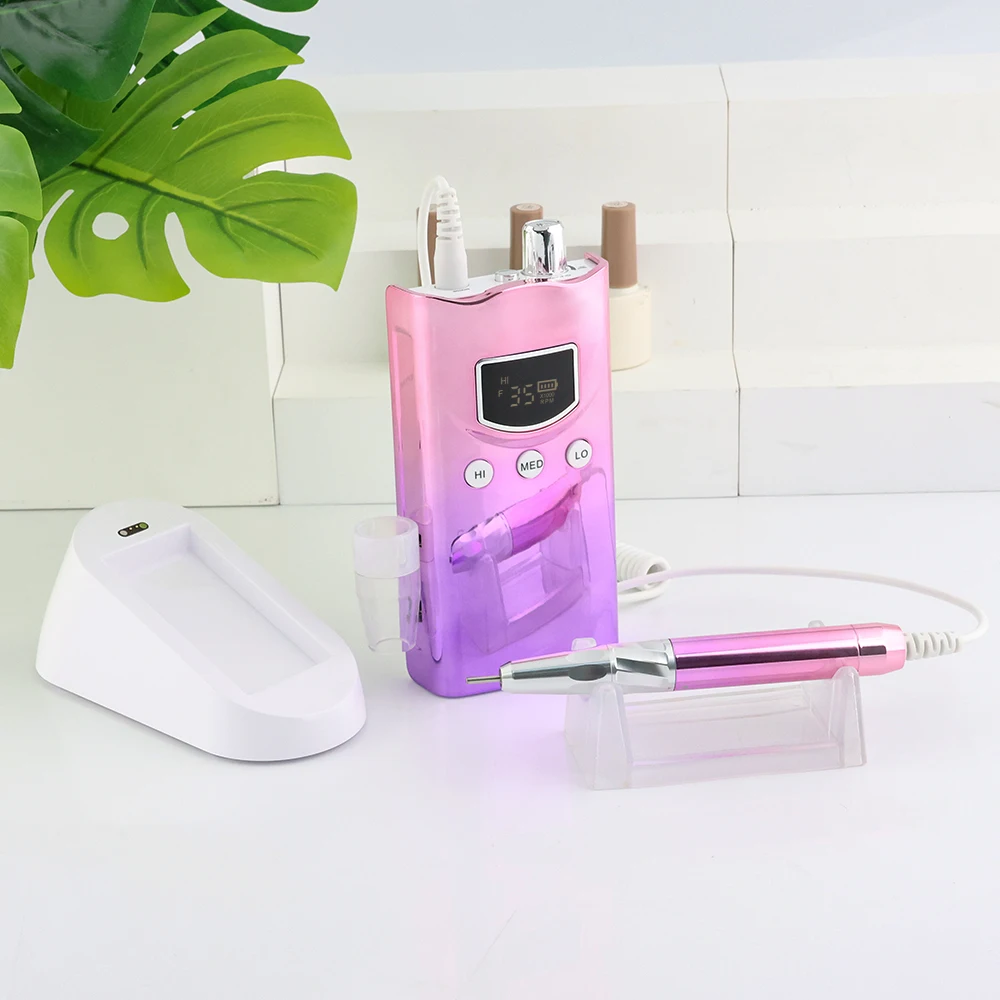 3단계 속도 조절 가능, 패션 신디자인, 35000rpm 브러시리스 모터, 충전식 무선 네일 드릴 머신