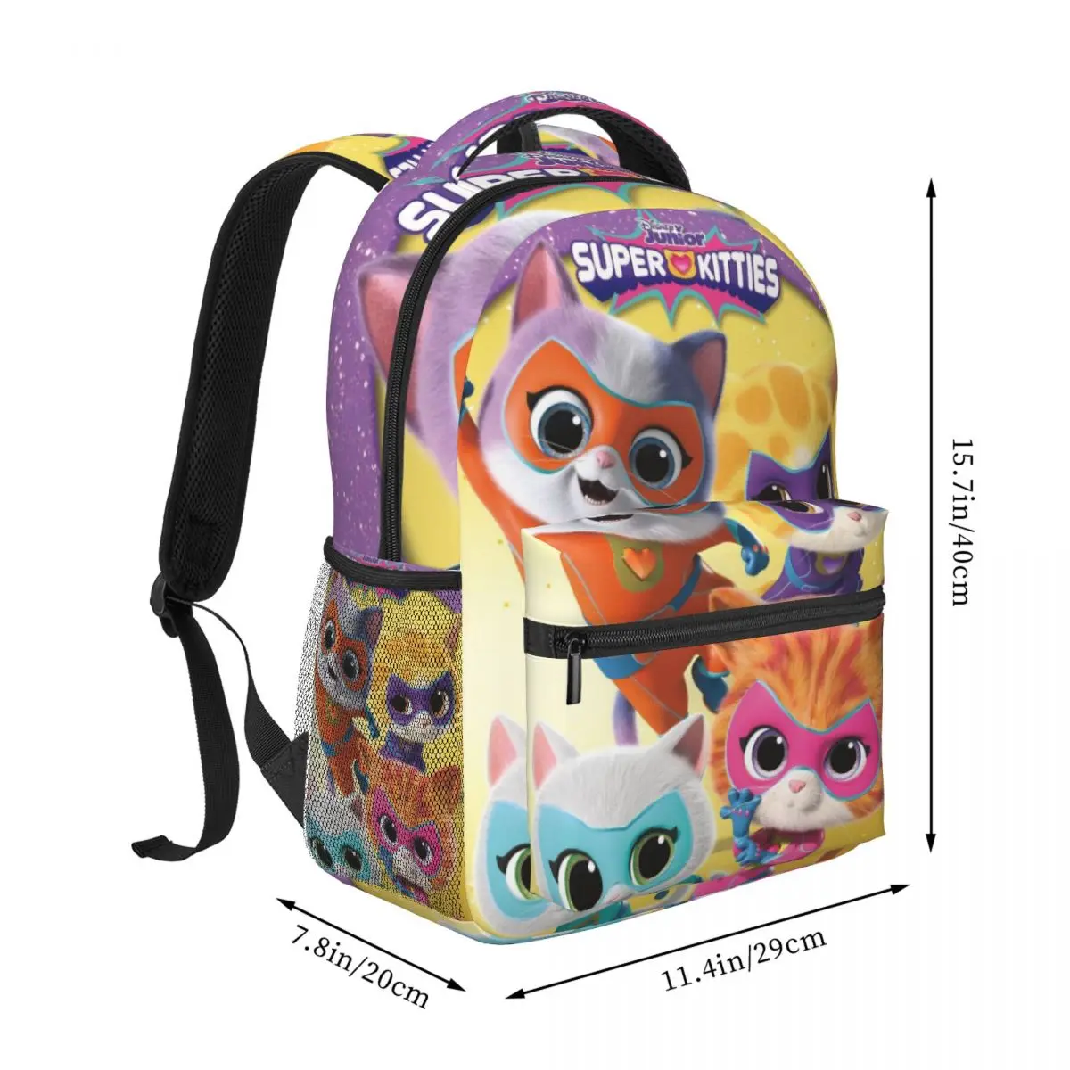 Disney Junior Mochila para meninas e meninos, grande capacidade, leve, impermeável, estudante, Superkitties, 17"