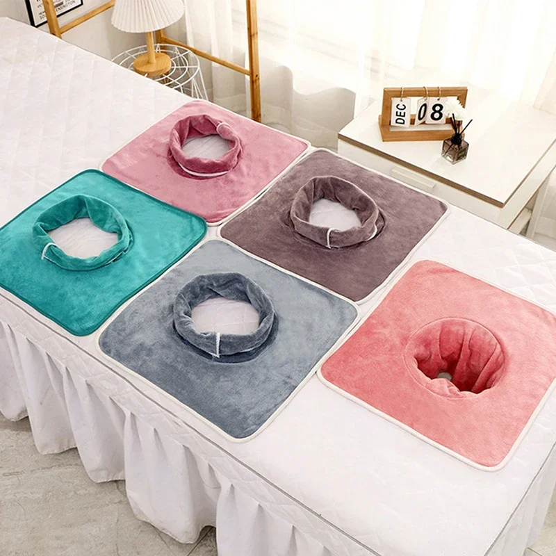 1 Pcs 35*35cm Thickened Beauty SPA Massage Table Planking Face Towel With Hole For Hospital Hotel Beauty Salon