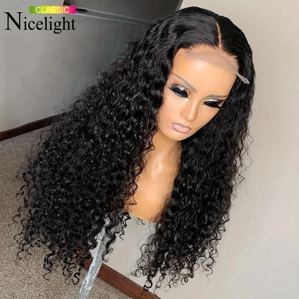 Deep Wave Frontal Wig Natural Pre Plucked Bleached Knots Wigs 4x4 Transparent Lace Closure Wig Curly Human hair Wigs For Women