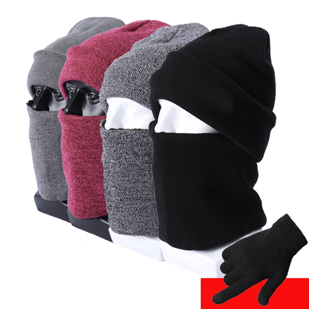 

Knitted Gloves Knitted Scarf Set Beanie Set Soft Warm Hat Neck Warmer Gloves Durable Winter Outdoor Skiing