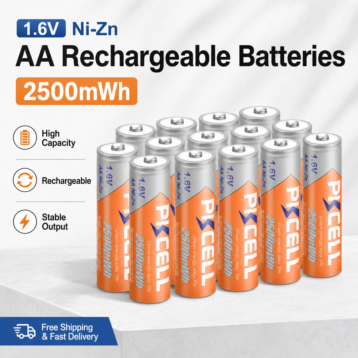 Ni-Zn 1.6V AA Rechargeable Battery 2500mWh Charger Kit for Daily Small Electronic Equipment