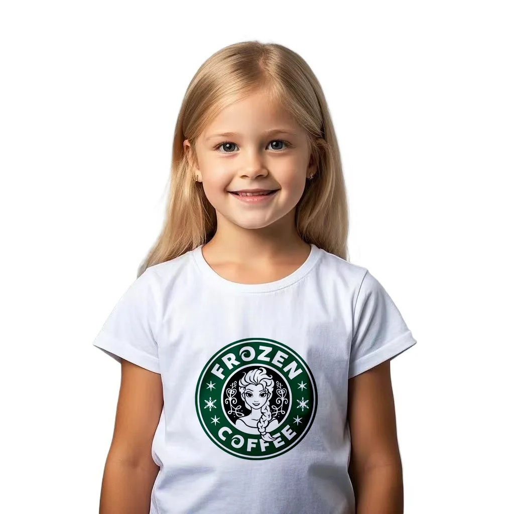 

Frozen Pretty Elsa Pattern Girls Short Sleeve T-Shirt Kids Summer 100% Cotton Round Neck Tops Parent-Child Fashion T-Shirt