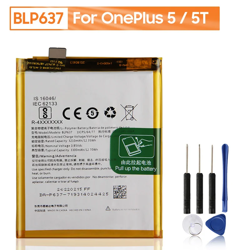 

Replacement Phone Battery BLP637 For OnePlus 5 5T One Plus 5 5T Genuine Phone Battery With Free Tools 3300mAh