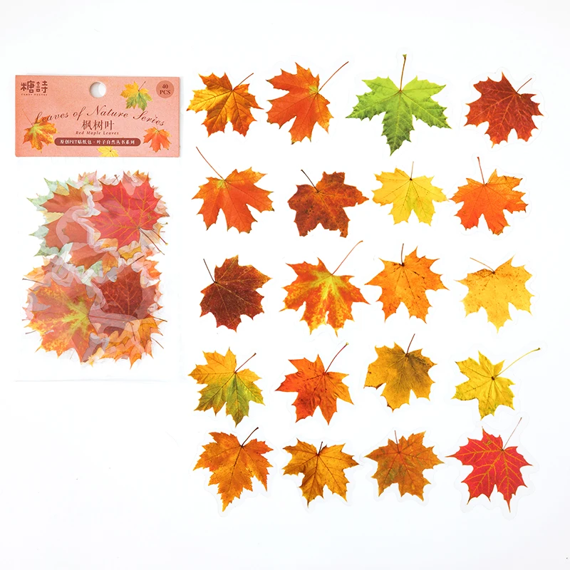 40 pcs /pack Maple Leaf Waterproof DIY Decorative Stickers