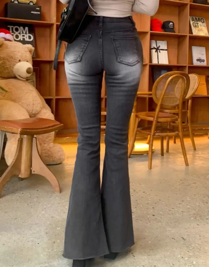 SHIJIA Chic Wide Leg Pants Women Stretch High Waisted Jeans Streetwear Korean Fashion Black Gray Skinny Jeans Elastic